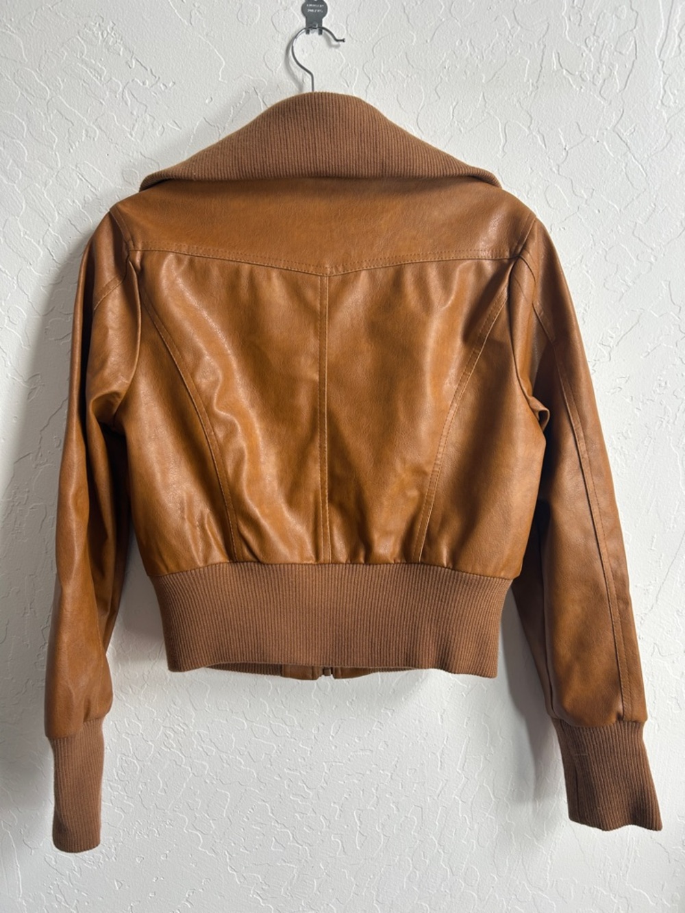 Wet Seal Women's Camel Brown Bomber Leather Jacket - Picture 2 of 4